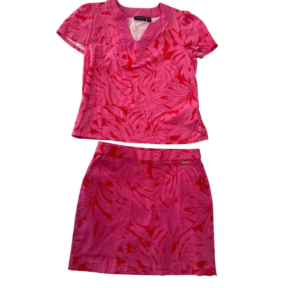 Rafaella Floral Carmine‎ Rose Stretch Skort & Top Set Size Womens Small